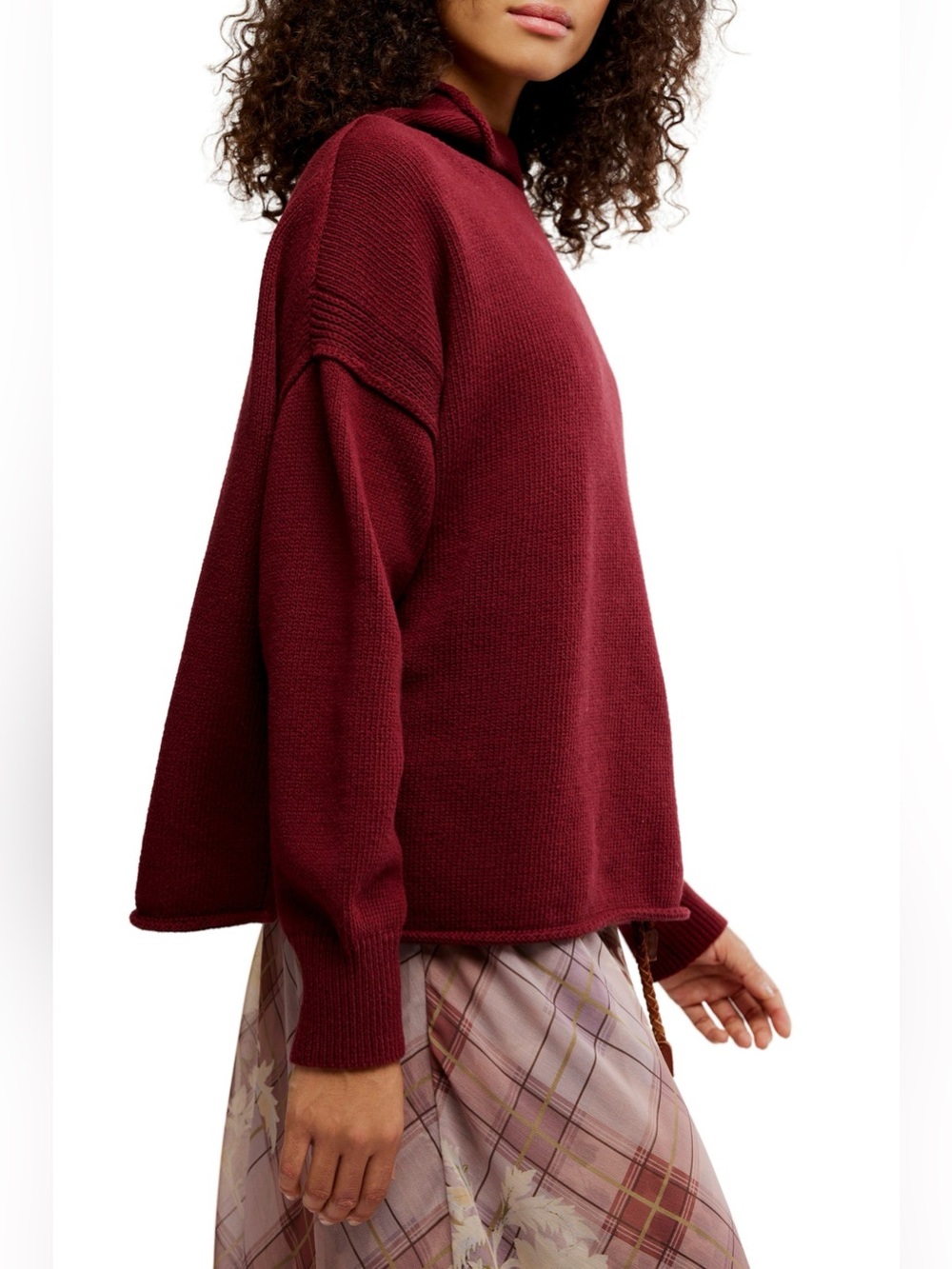 Free People We the Free Torres Turtleneck Sweater Cotton in Dionysus Wine
